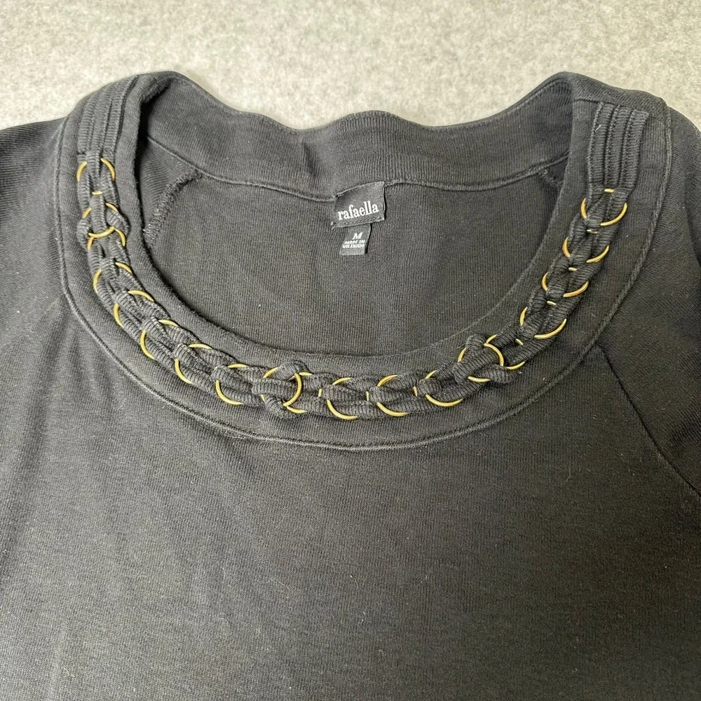 Rafaella‎ Black 3/4 Sleeve Crew Neck Top with Ring Detail Women's Size M - Picture 6 of 12